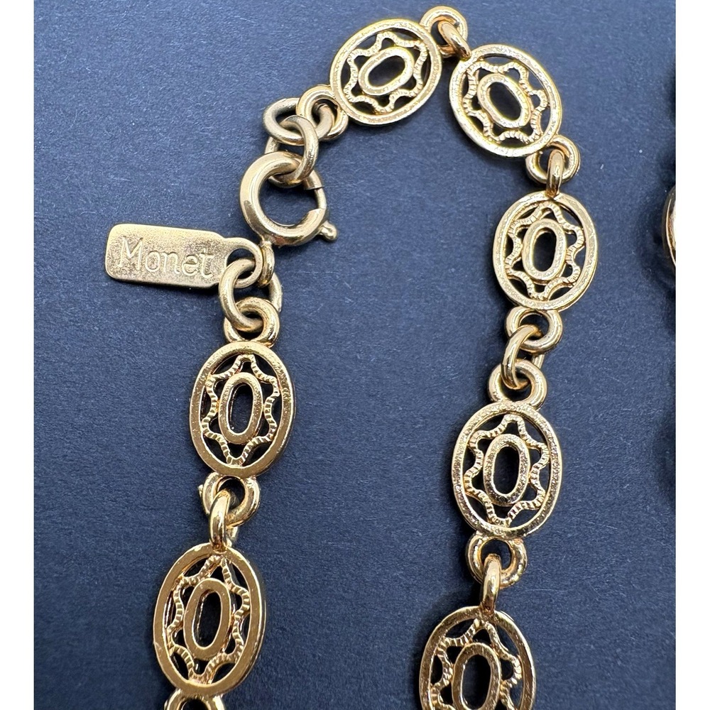 Vintage Monet Oval Filigree Link Gold Tone Chain Necklace 53" Long - Picture 7 of 8